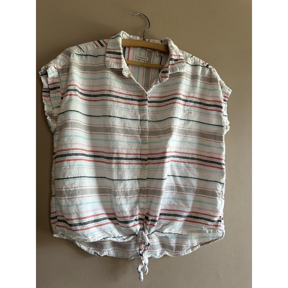 Weatherproof Vintage Washable Linen Tie Front Shirt Women's Size Medium Striped